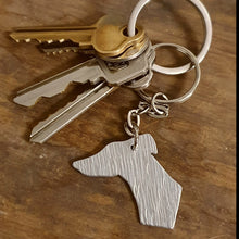 Load image into Gallery viewer, Grey Hound Head Key Chain on keys
