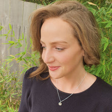 Load image into Gallery viewer, Small 12mm Sterling Silver Round Necklace Modelled by Jess