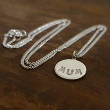 Load image into Gallery viewer, Small 12mm Sterling Silver Round Necklace Mum stamped