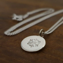 Load image into Gallery viewer, Small 12mm Sterling Silver Round Necklace Snowflake stamp