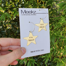 Load image into Gallery viewer, Gold Star - You Tried Hoop Earrings