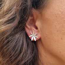 Load image into Gallery viewer, Flannel Flower Studs modelled by Jemica close up view
