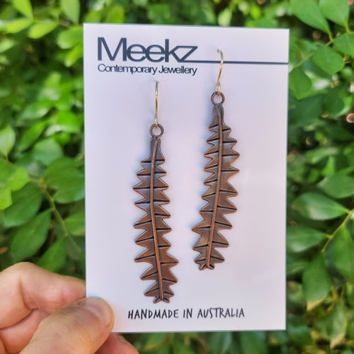 Banksia Baxteri Leaf Earrings on Packaging card 