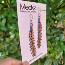 Load image into Gallery viewer, Banksia Baxteri Leaf Earrings on packaging card left side view
