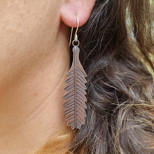 Load image into Gallery viewer, Banksia Serrata Leaf Earrings Modelled by Jemica close up
