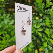 Load image into Gallery viewer, Button Mushroom Drop Earrings on Packaging Card Side on
