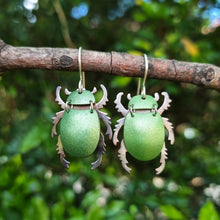 Load image into Gallery viewer, Christmas Beetle Drop Earrings On a Branch Close UP
