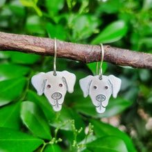 Load image into Gallery viewer, Dog Mini Head Drop Earrings Labrador in Aluminium on Sterling Silver Shepherd Hooks hanging on a branch
