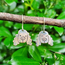 Load image into Gallery viewer, Dog Mini Head Drop Earrings Cocker Spaniel in Copper with Patina on Sterling Silver Shepherd Hooks hanging on a branch
