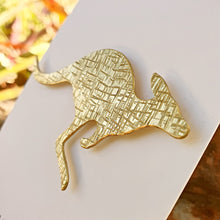 Load image into Gallery viewer, Brass Kangaroo Brooch on packaging card close up 
