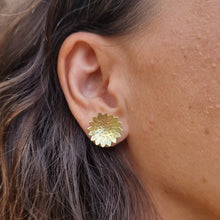 Load image into Gallery viewer, Sunflower Studs Modelled by Jemica close up
