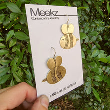 Load image into Gallery viewer, Cartoon Bee Drop Earrings on Card Side View
