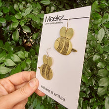 Load image into Gallery viewer, Cartoon Bee Drop Earrings on Card Side View
