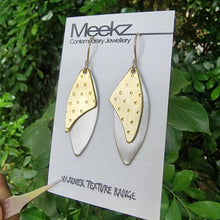 Load image into Gallery viewer, Double Drop Leaf Earrings - Brass Dots / Aluminium on Card
