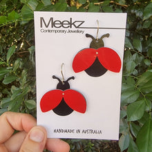 Load image into Gallery viewer, Lady Beetle Drop Earrings - Dulux Paint Swatch on Card

