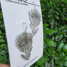 Load image into Gallery viewer, King Protea Flower Drop Earrings Side View
