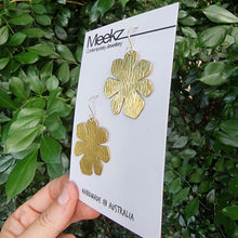 Load image into Gallery viewer, Succulent Leaf Drop Earrings - Brass Lines on Card Side View
