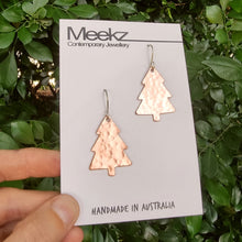Load image into Gallery viewer, Christmas Tree Copper Beaten Texture Drop Earrings
