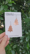 Load and play video in Gallery viewer, Christmas Tree Copper Beaten Texture Drop Earrings Video
