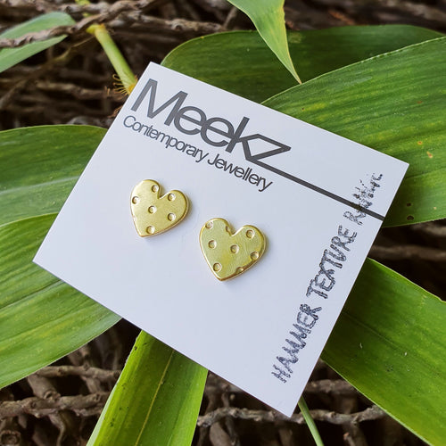 Heart Shaped Studs - Brass with Dots