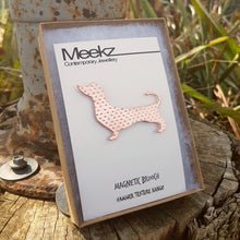 Load image into Gallery viewer, Brooch - Dogs - Dachshund Copper Dots on Card in Boxed Packaging
