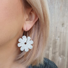 Load image into Gallery viewer, Flower Hoop Earrings - Daisy Modelled Close up
