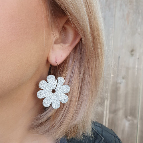 Flower Hoop Earrings - Daisy Modelled Close up