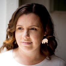 Load image into Gallery viewer, Australiana Wombat Hoop Earrings no Patina Modelled by Erin
