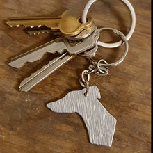 Load image into Gallery viewer, Grey Hound Head Key Chain on keys
