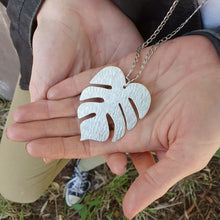 Load image into Gallery viewer, Monstera Leaf Necklace Modelled by Jay
