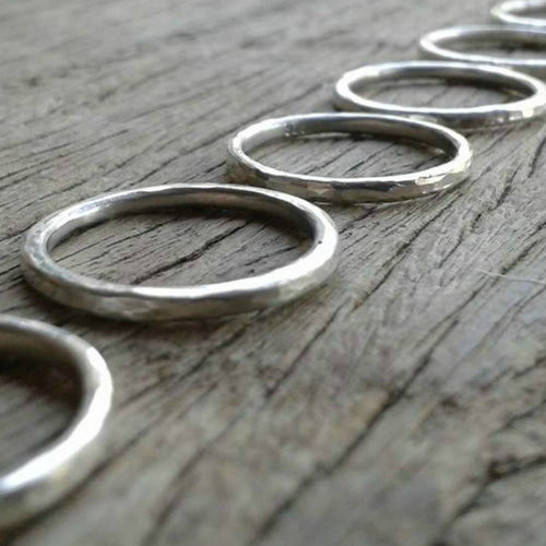 2mm sterling silver rings with beaten texture 
