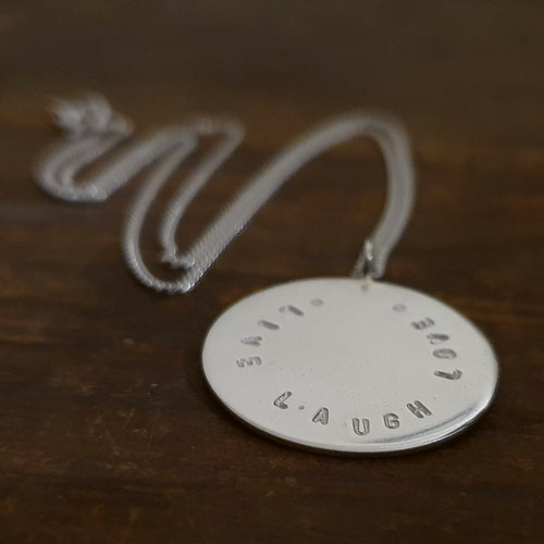 Round 25mm Necklace Sterling Silver Live Laugh Love stamped
