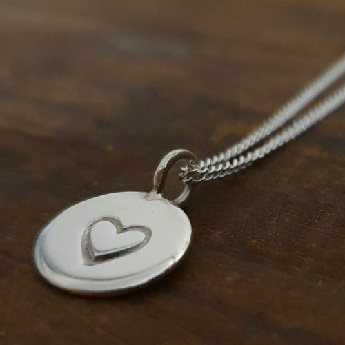 Small 12mm Sterling Silver Round Necklace Heart stamped