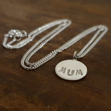 Load image into Gallery viewer, Small 12mm Sterling Silver Round Necklace Mum stamped
