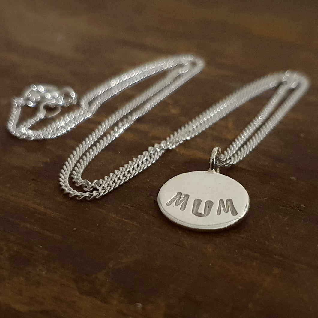 Small 12mm Sterling Silver Round Necklace Mum stamped