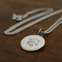 Load image into Gallery viewer, Small 12mm Sterling Silver Round Necklace Snowflake stamp
