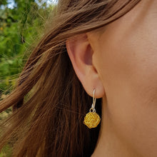 Load image into Gallery viewer, Pom Pom Drop Earrings Yellow Gold Modelled by Michaela
